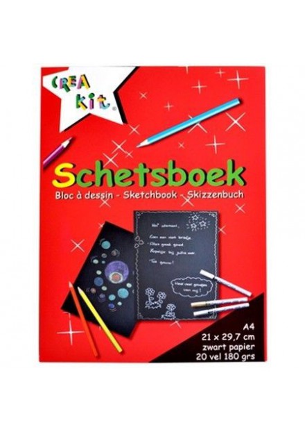 Schetsboek A4 zwart papier 20 blad  180 gr Crea-kit