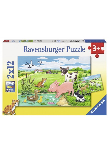 RAVENSBURGER Puzzel Jonge dieren op het platteland: 2x12 stukjes