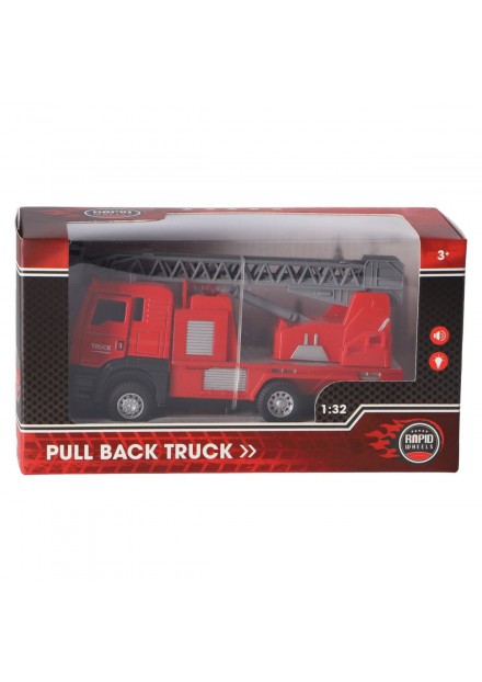 RAPID WHEELS BRANDWEERAUTO PULL BACK DIECAST MET LICHT EN GELUID