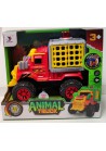 TRUCK MET DINO IN KOOI MET LICHT EN GELUID 17 CM ROOD