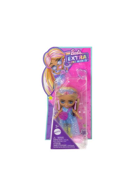 Barbie extra mini's pop met accessoires Blauw glitter jurk