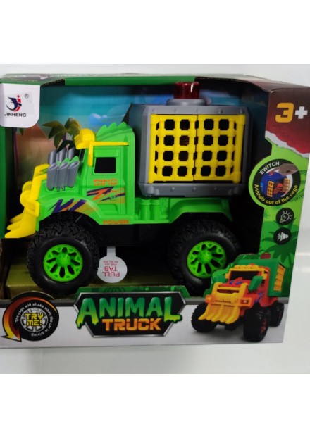 TRUCK MET DINO IN KOOI MET LICHT EN GELUID 17 CM GROEN