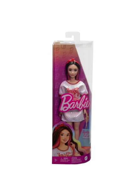 Barbie pop fashionista witte jurk donker haar