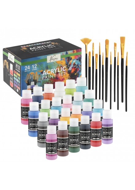 Acrylverf set compleet 24x59ml+12 kwasten