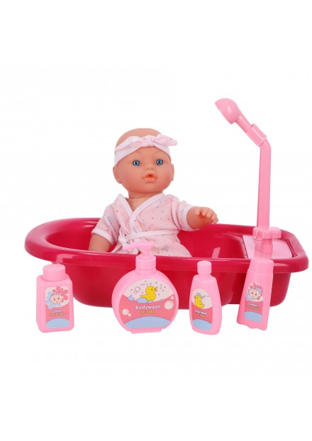 My Beautiful Dollsroom poppenbadje met douchefunctie, pop en set van 5 accessoires