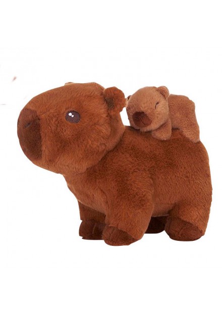Pluche capybara staand en baby 25cm Donker bruin