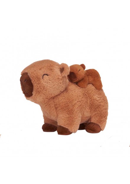 Pluche capybara staand en baby 25cm Donker bruin