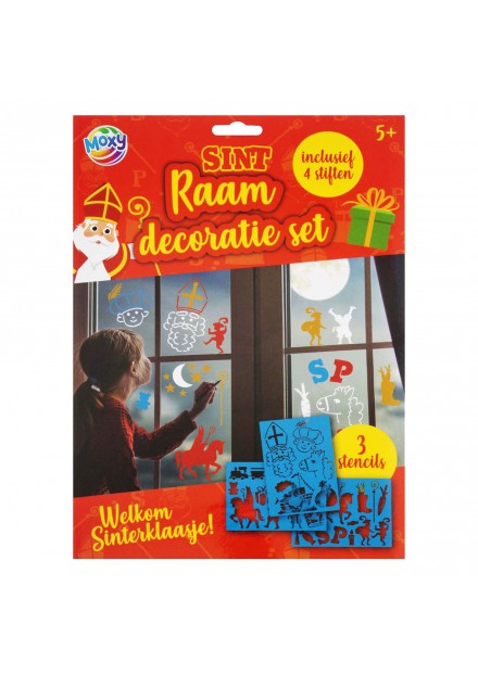 Sint raam decoratieset 3 sheets A4 + 4 stiften