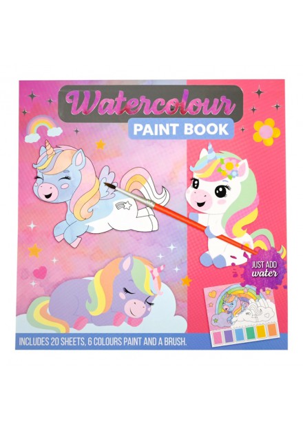 Waterverf kleurboek MET KWASTJE Unicorn