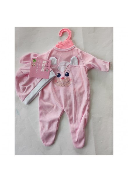 POPPENKLEDING 40 -45 CM  OP HANGER ROSE PAKJE MET MUTS