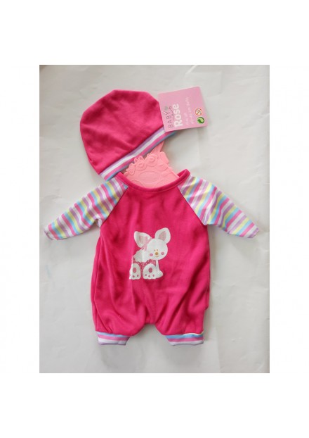 POPPENKLEDING 40 -45 CM  OP HANGER DONKER ROSE PAKJE MET MUTS