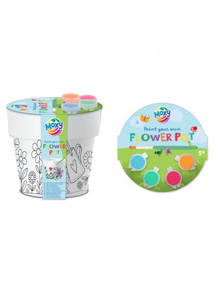 Pyo bloempot 11,5 cm doorsnee inclusief 4 kleuren verf en 1 kwast