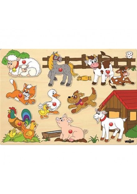 Knopjespuzzel boerderijdierenhout 30 X 21 cm