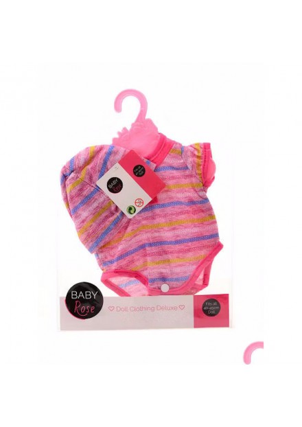 POPPENKLEDING 40 -45 CM  OP HANGER GESTREEPT PAKJE MET MUTS