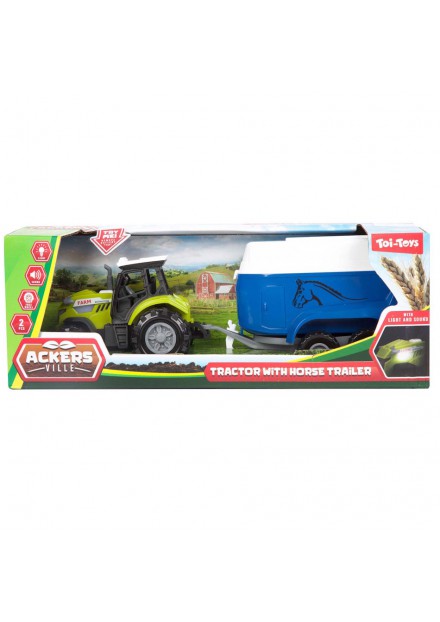 Tractor met paardentrailerblauw met licht en geluid