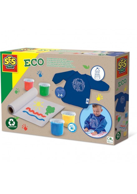 SES Creative Eco vinger verf set met schort - 100% gerecycled