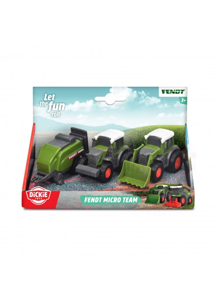 DICKIE TOYS FENDT TRACTOR 3-DELIGE SET 9 CM