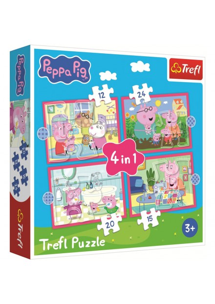 Trefl puzzel 4 in 1 Peppa houd van avonturen 12 15 20 24 stukjes