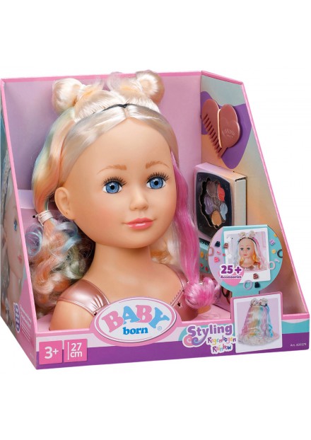 Baby Born kappershoofd regenboogblond met styling-set