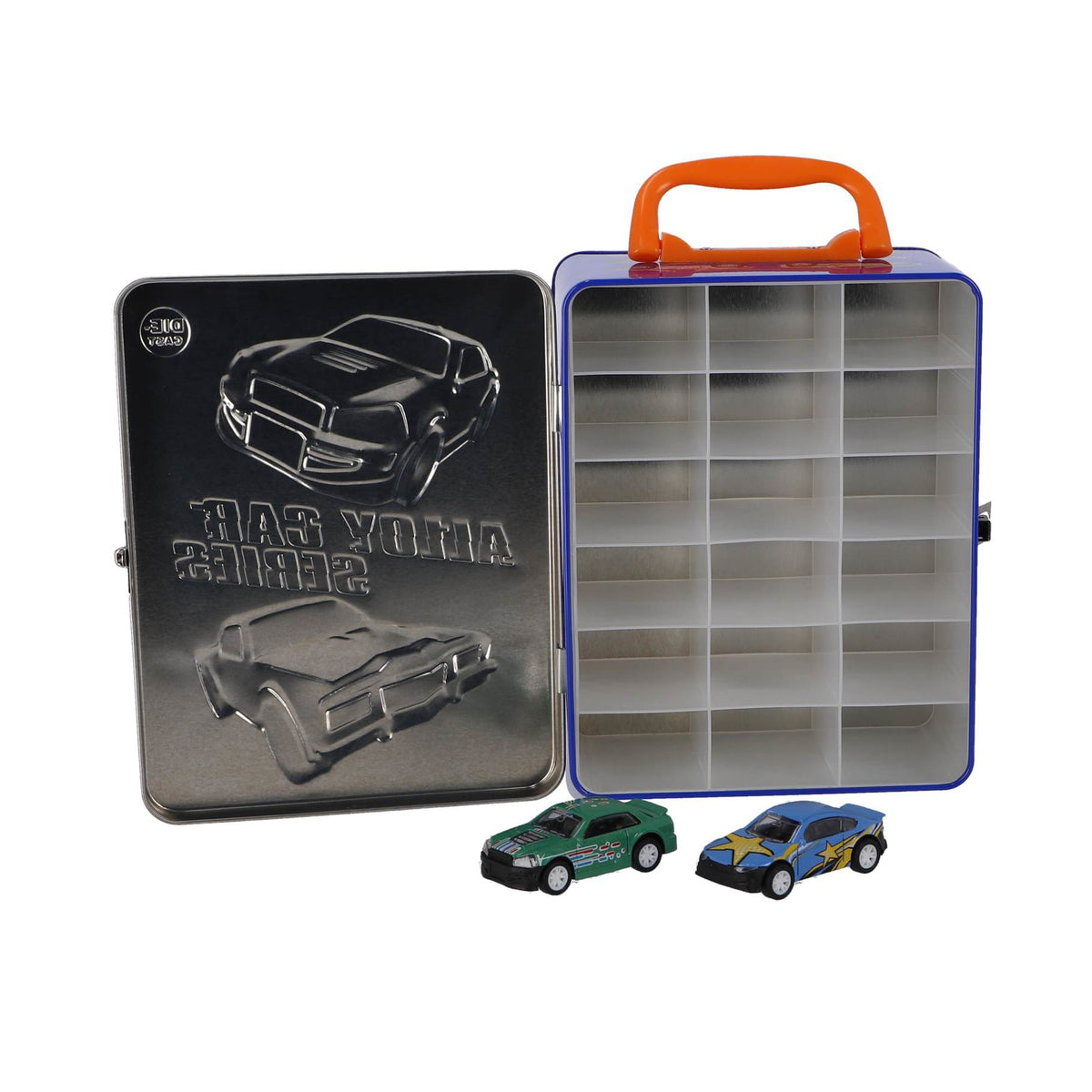 Auto opbergbox metaal met 2 diecast auto's 2