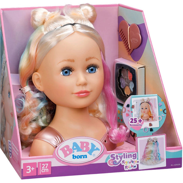 Baby Born kappershoofd regenboogblond met styling-set