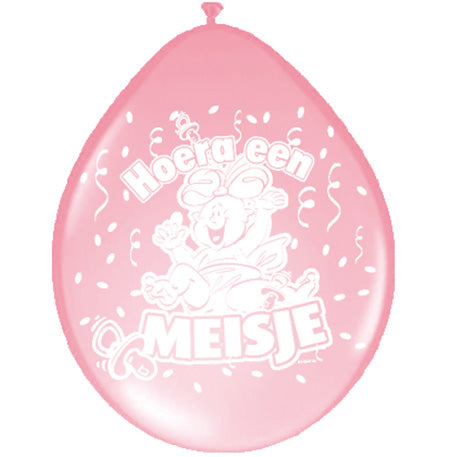 Ballonnen 30 cm Hoera een meisje 8 stuks