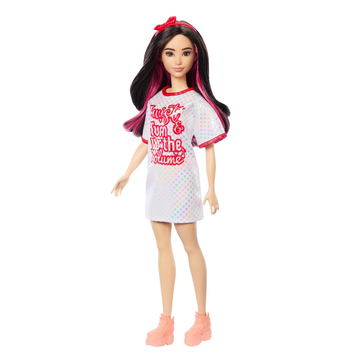 Barbie pop fashionista witte jurk donker haar 2