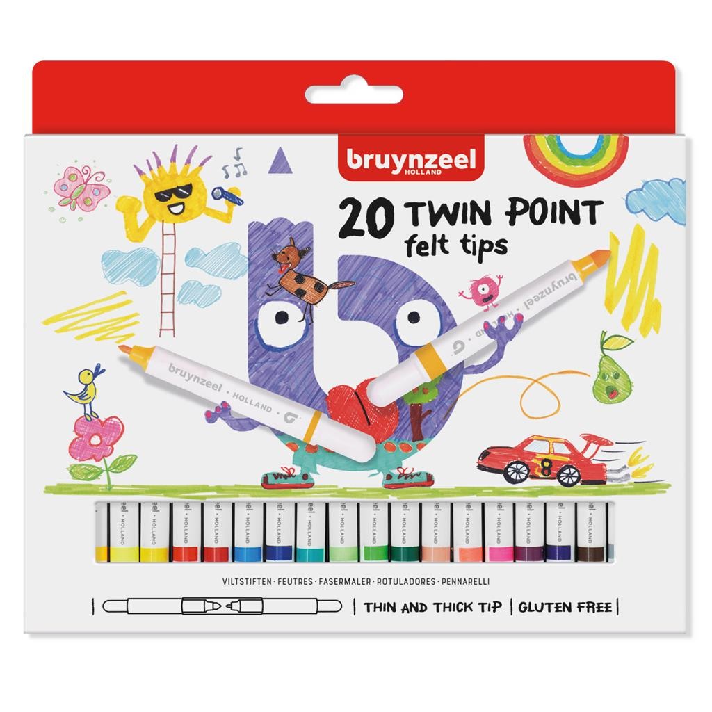 Bruynzeel Viltstifen Twin Points 20 Kleuren 2