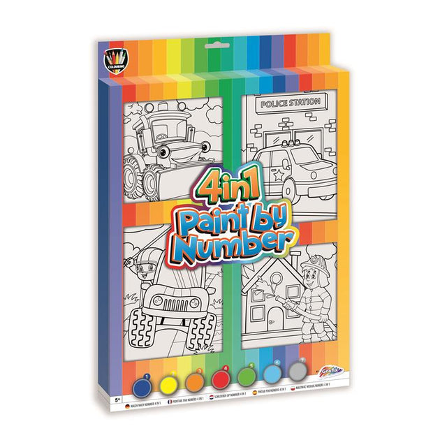 Schilderen op nummer canvas set 4 in 1 stoere f voertuigen