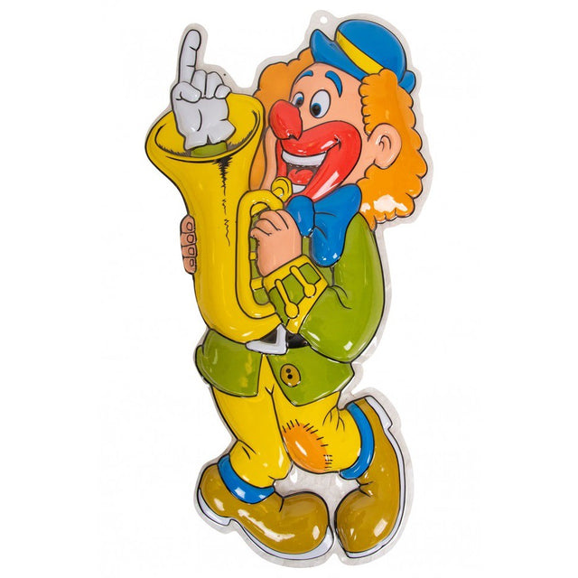WANDDECORATIE MASKER  CLOWN MET SAXOFOON  60 x 34 cm