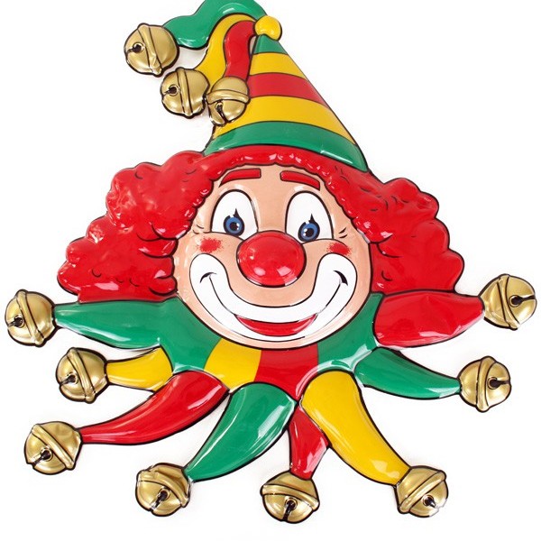 wandDecoratie masker clown rood/geel/groen 50 x 49 cm.