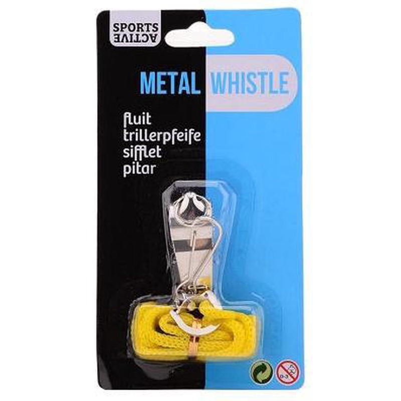 Sports Active metalen fluitje GEEL koord