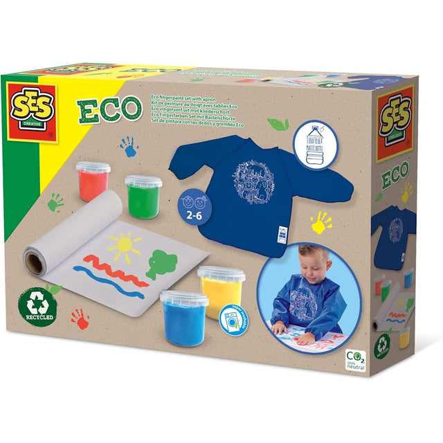 SES Creative Eco vinger verf set met schort - 100% gerecycled