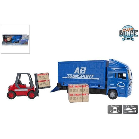 Kids Globe Man Vrachtwagen 17cm met vorkheftruck 10 cm 2