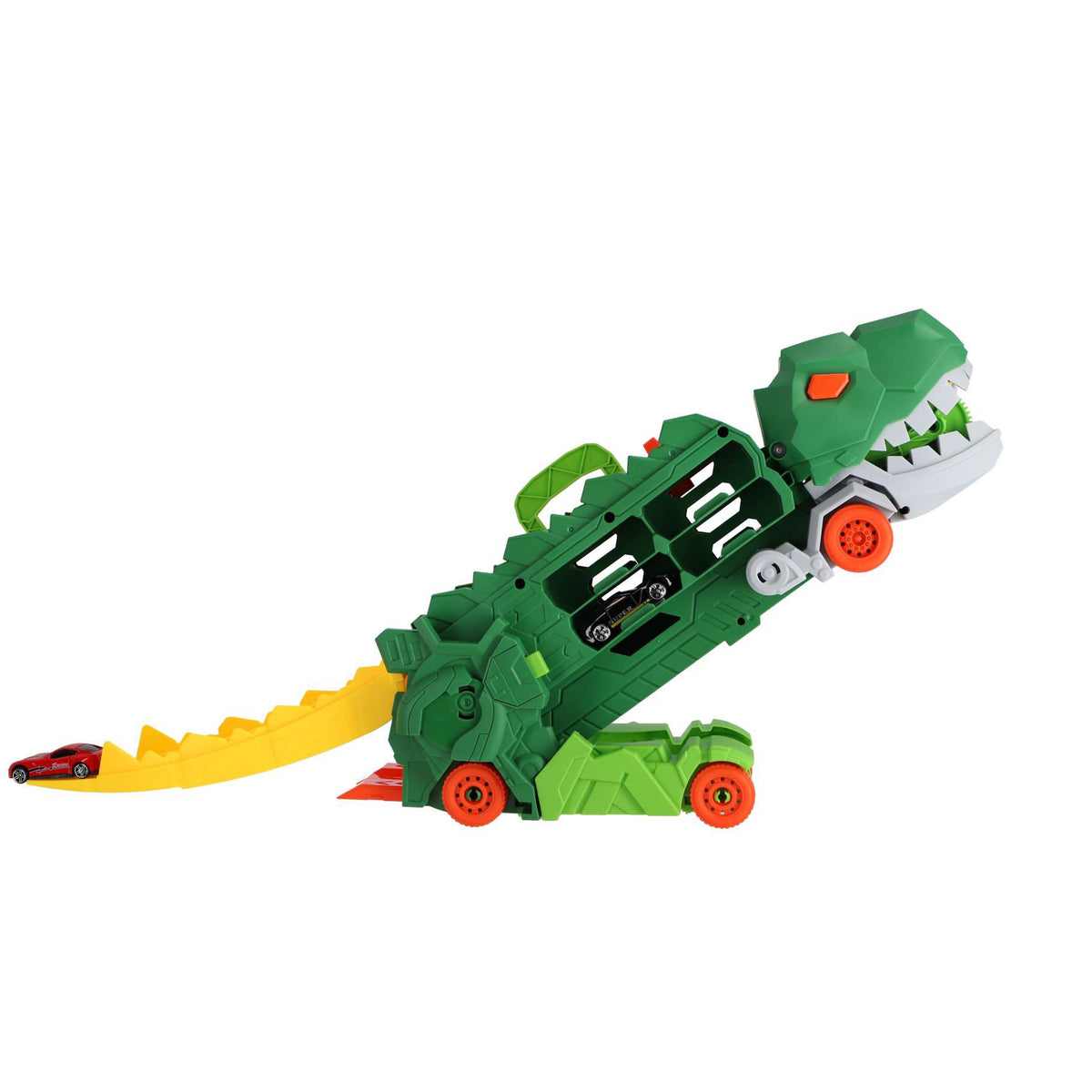 Transporter carrycase dino met 2 diecast auto's Groen 2