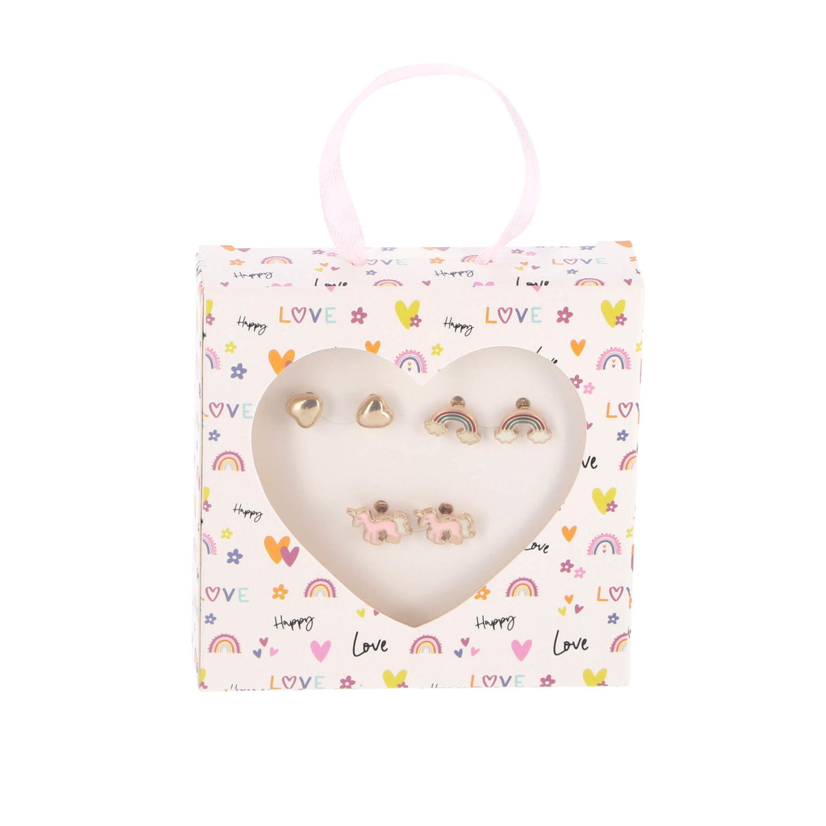 Happy Love HAPPY LOVE OORBELLEN SET 3 PAAR ROSE UNICORN