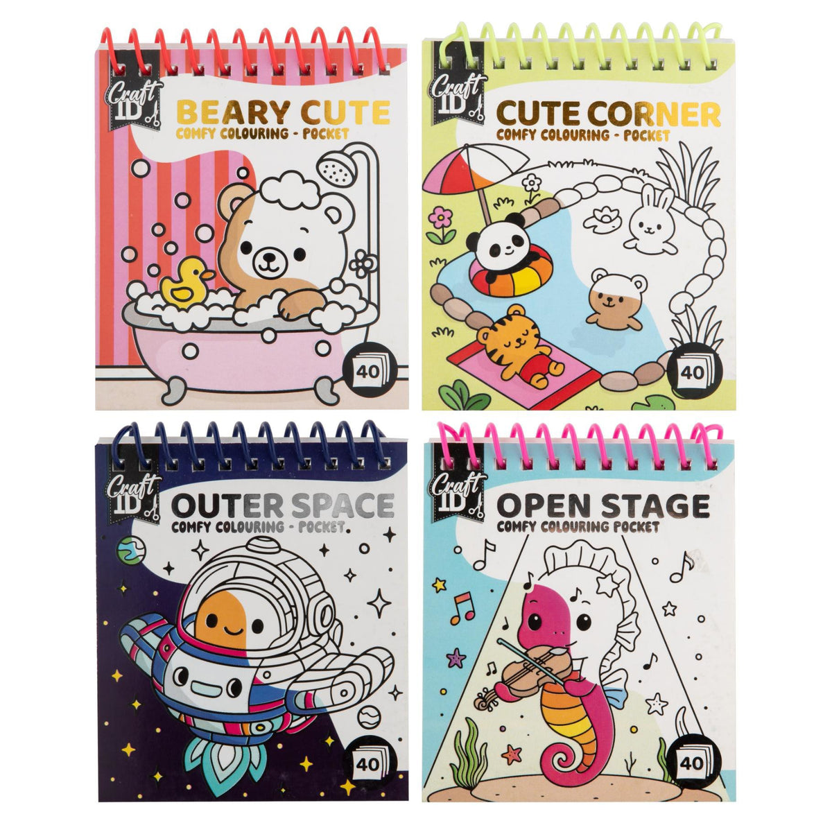 Kleurboek cute & comfy mini 10 x 10 cm 4 assorti