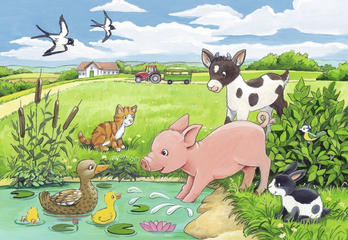 RAVENSBURGER Puzzel Jonge dieren op het platteland: 2x12 stukjes 3
