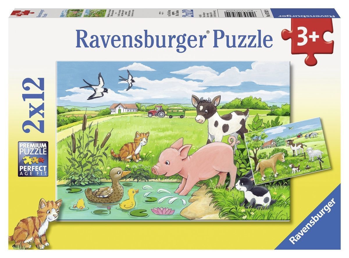 RAVENSBURGER Puzzel Jonge dieren op het platteland: 2x12 stukjes