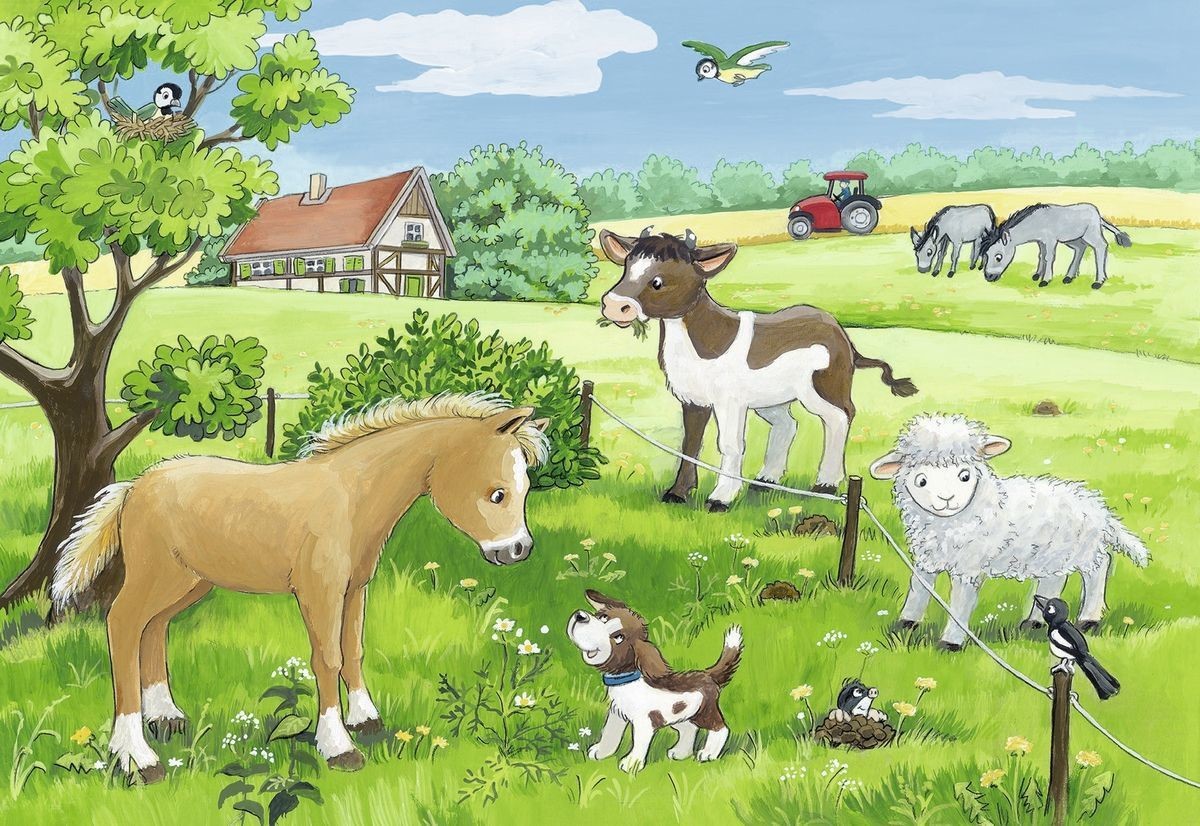 RAVENSBURGER Puzzel Jonge dieren op het platteland: 2x12 stukjes 2