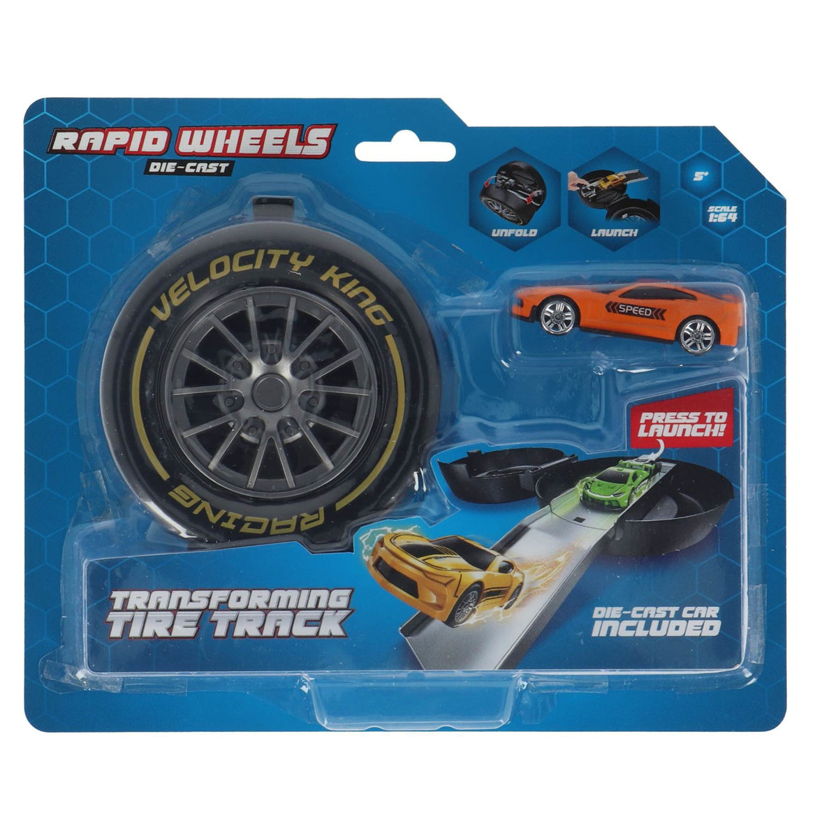 Rapid Wheels Auto launcher met die cast auto in autoband opberg  assortie 3