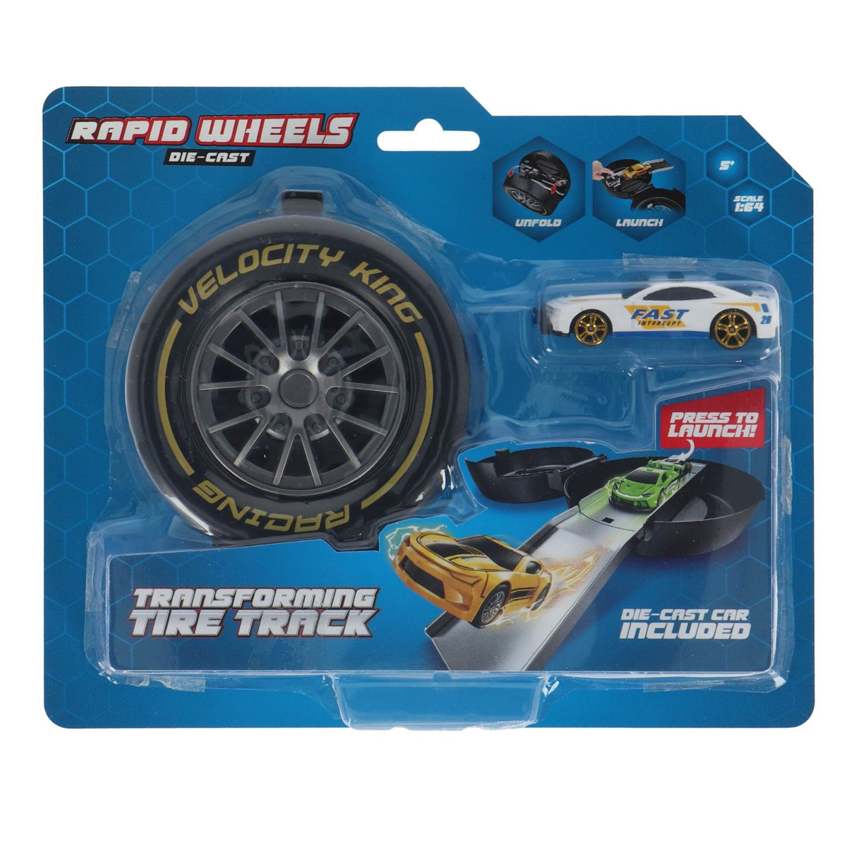 Rapid Wheels Auto launcher met die cast auto in autoband opberg  assortie 4
