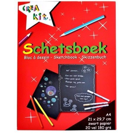 Schetsboek A4 zwart papier 20 blad  180 gr Crea-kit