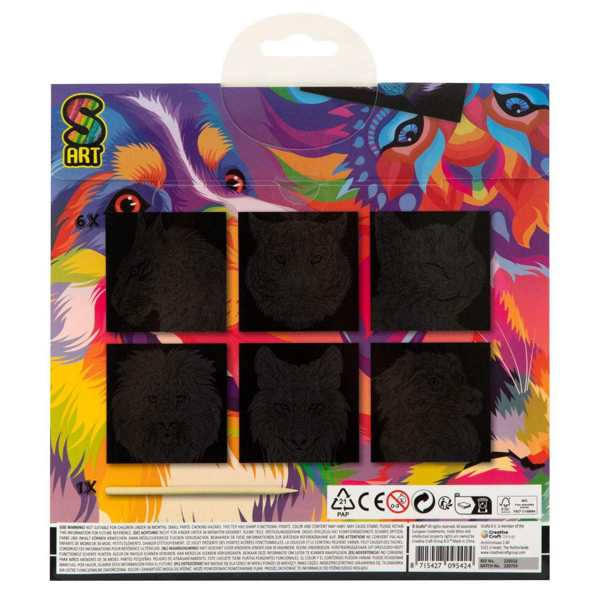 Scratch art met kleuren 7 delig dieren 2