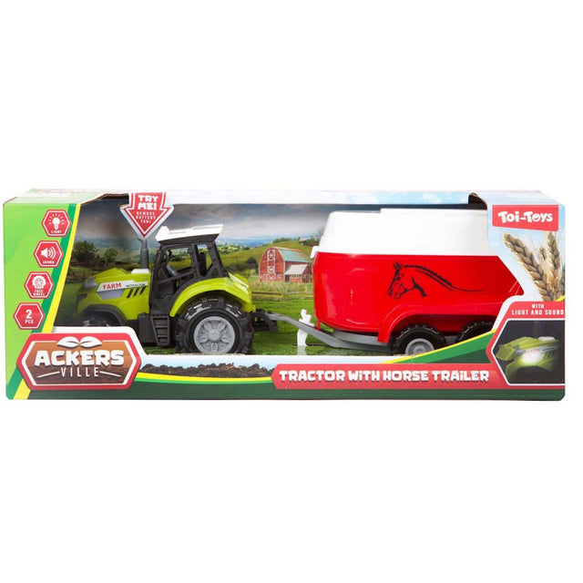 Tractor met paardentrailer rood met licht en geluid