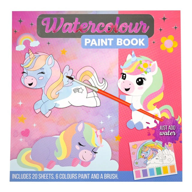 Waterverf kleurboek MET KWASTJE Unicorn