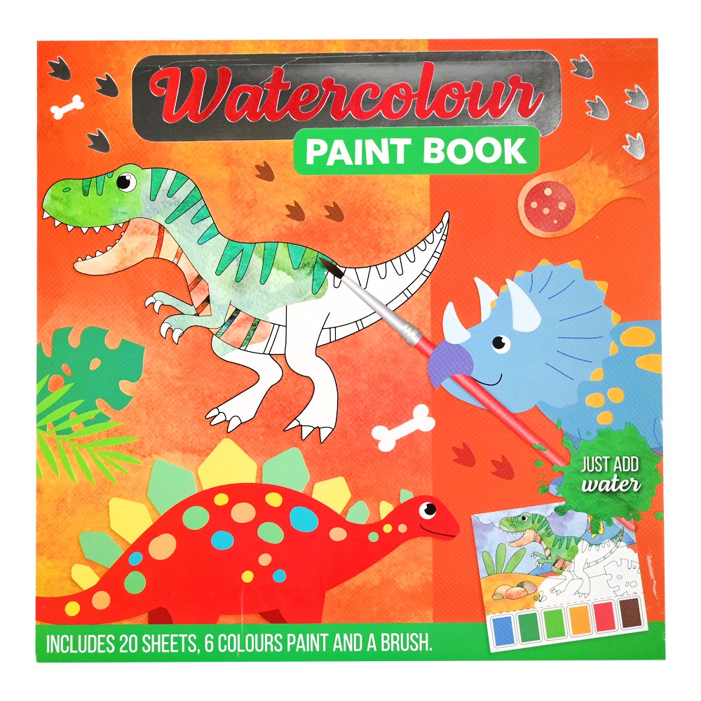 Waterverf kleurboek MET KWASTJE  DINO