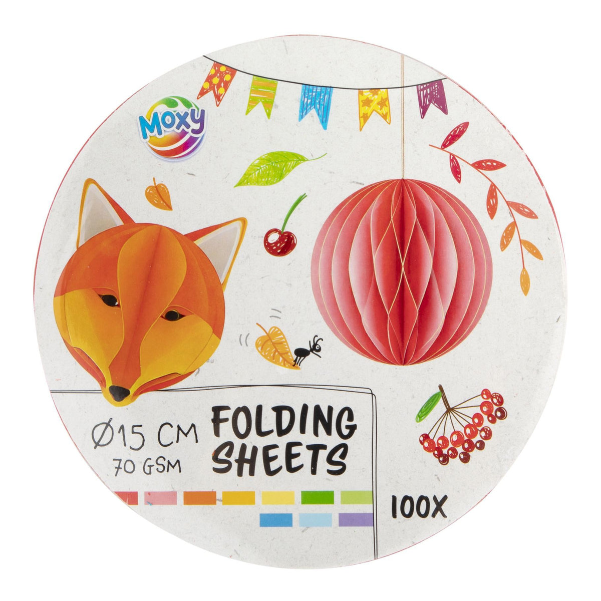 VOUWBLAADJE ROND 15.5 CM 100 STUKJES 10 KLEUREN