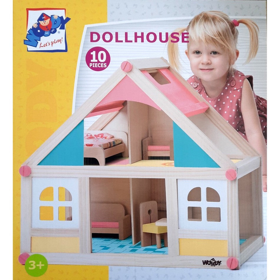 Woody Toys poppenhuis met poppen en meubeltjes 2